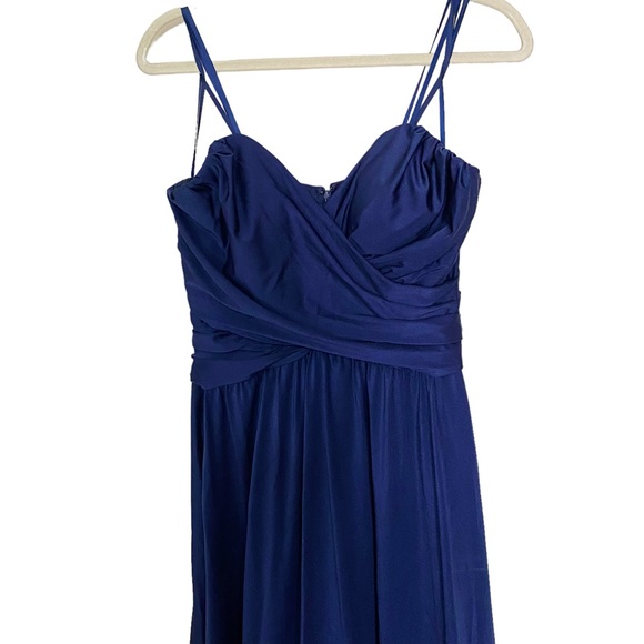La Femme Navy Blue Ruched Bodice Surplice Formal Gown Bridesmaid Dress Size 10 - Picture 3 of 9